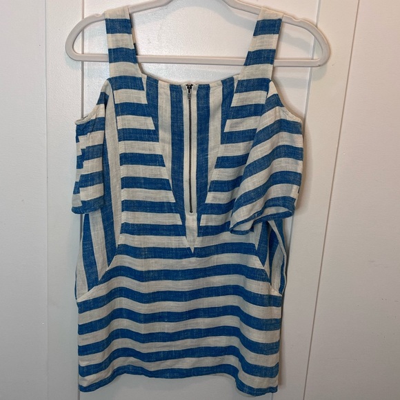 Soft Surroundings Striped Cold Shoulder Linen Tunic Top Petite XS Blue - Picture 9 of 10